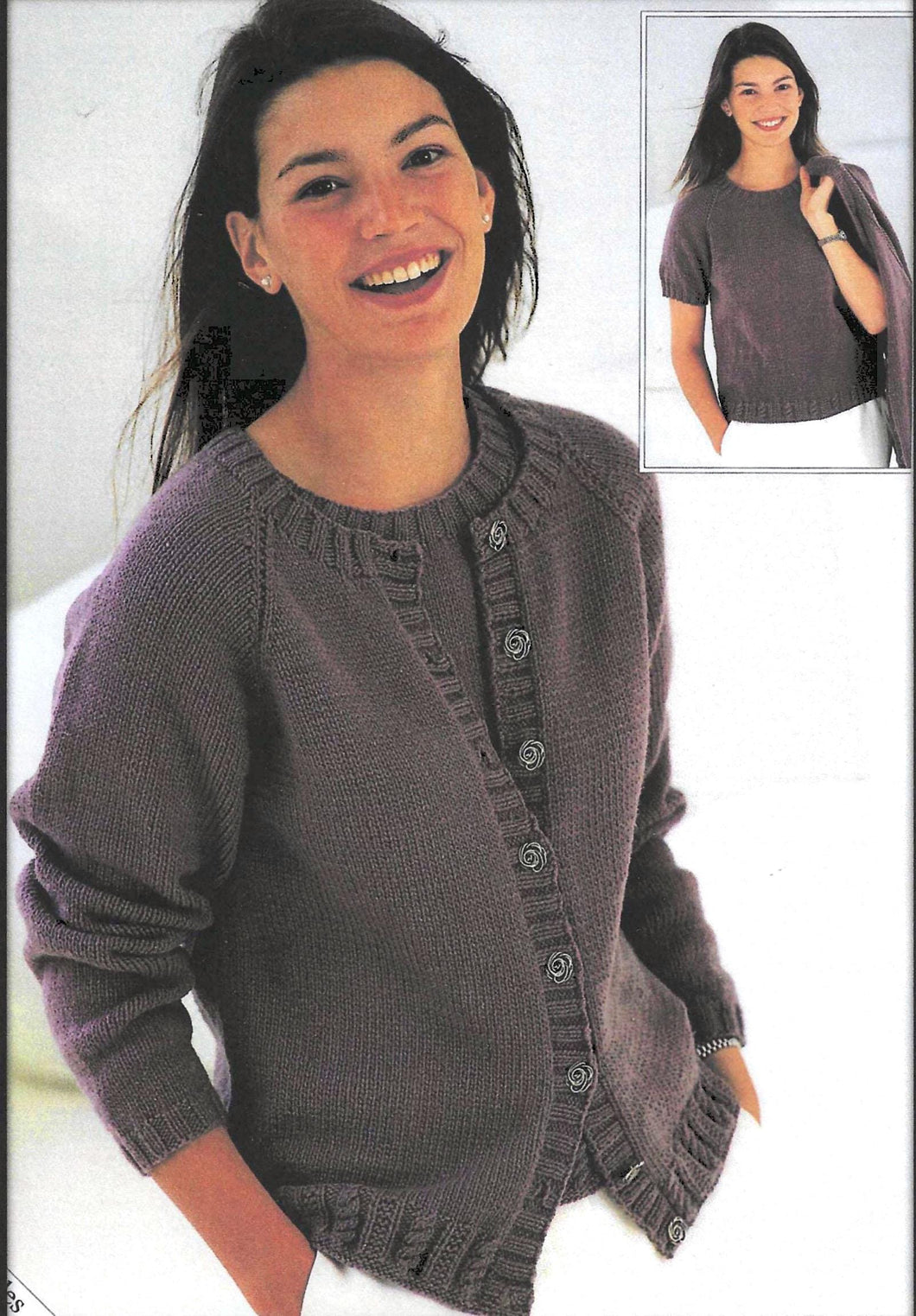 Womens round Neck Short sleeve Raglan Sweater Top & Cardigan- Twin set -Easy Knit 32
