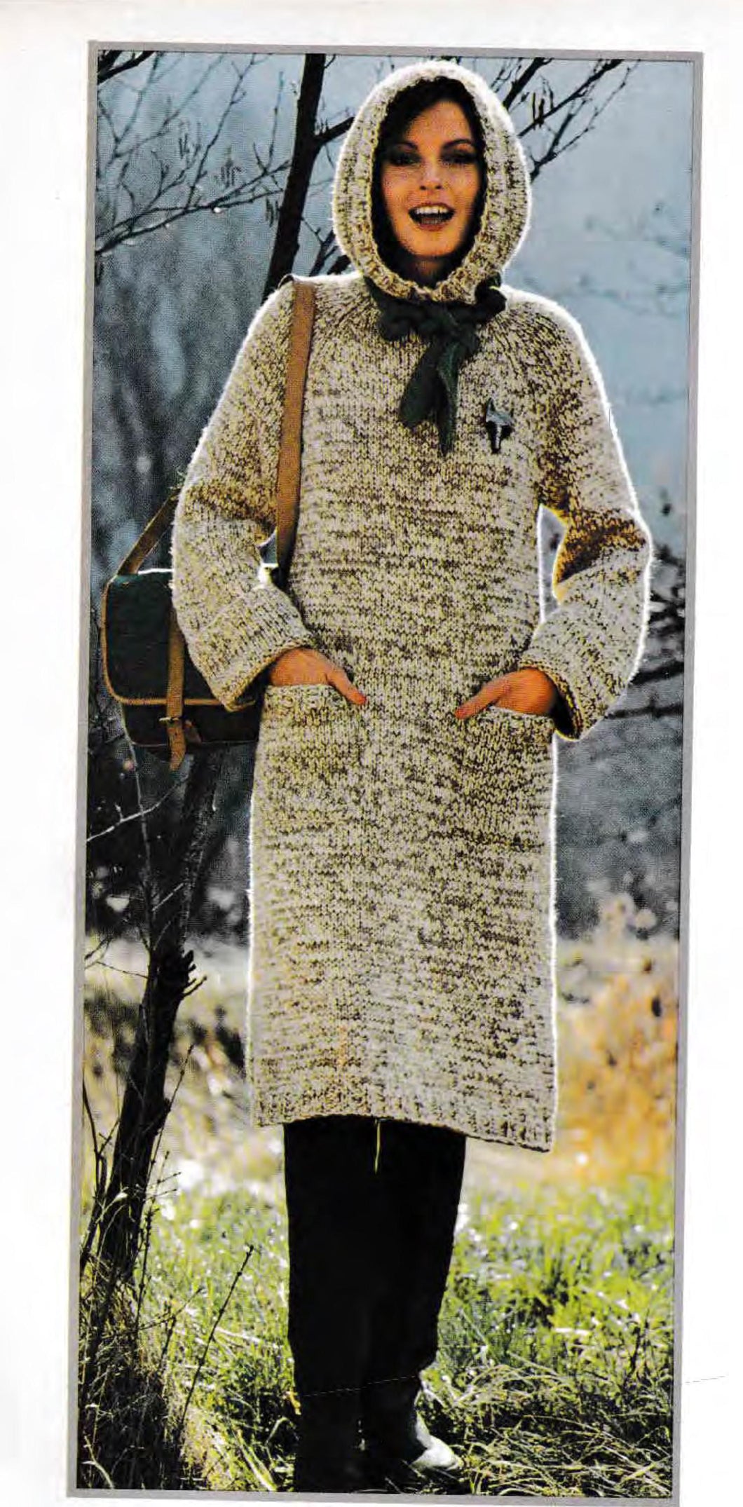 Woman's Long Hooded Knitted Dress- coat  Big cuffs -with pockets- Chunky Bulky 12 ply yarn- 34-40 chest- Knitting Pattern Download PDF