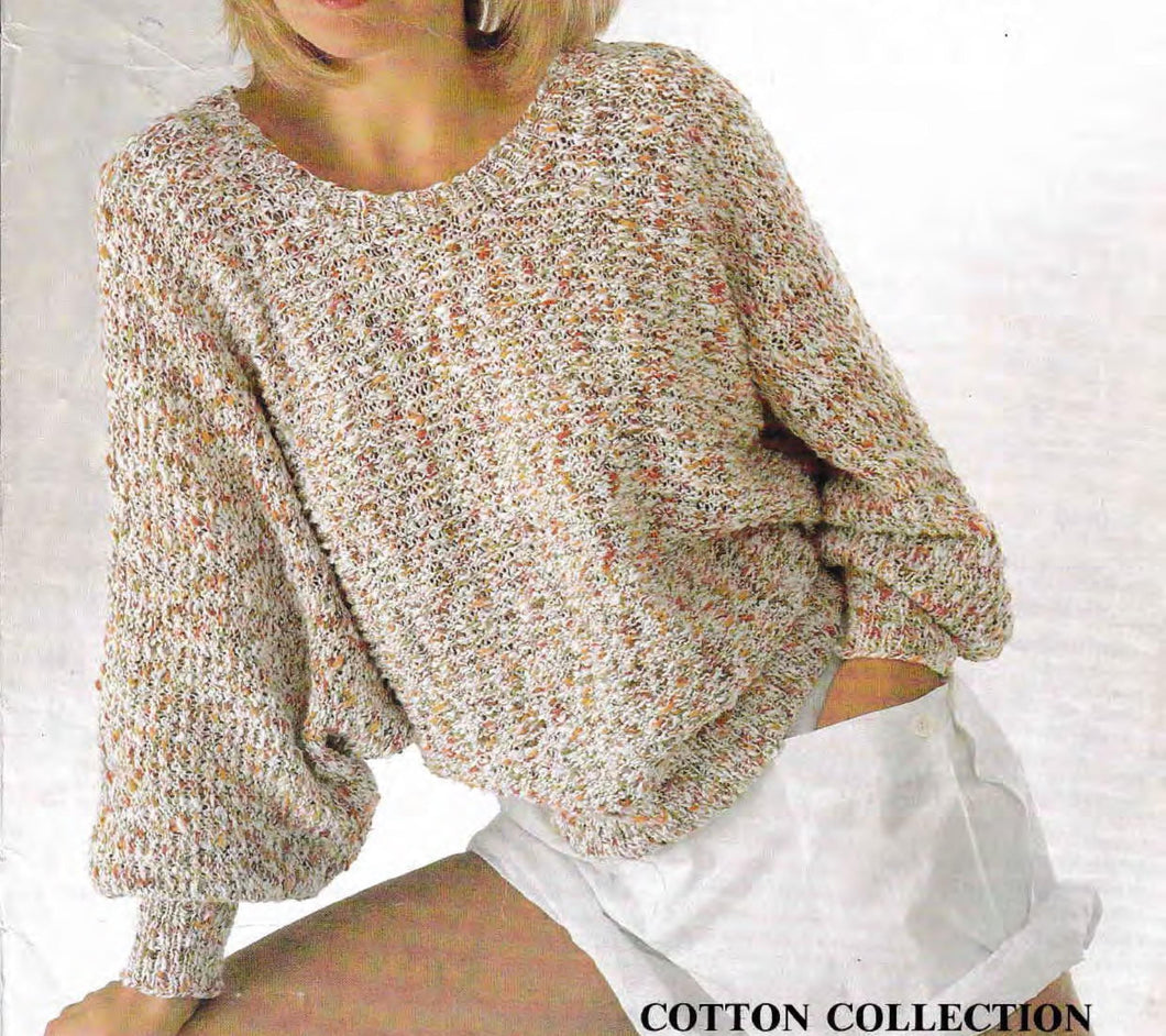 Womens Easy Beginner Round Neck Drop Sleeves Garter Stitch Baggy top & oversize Sweater 36