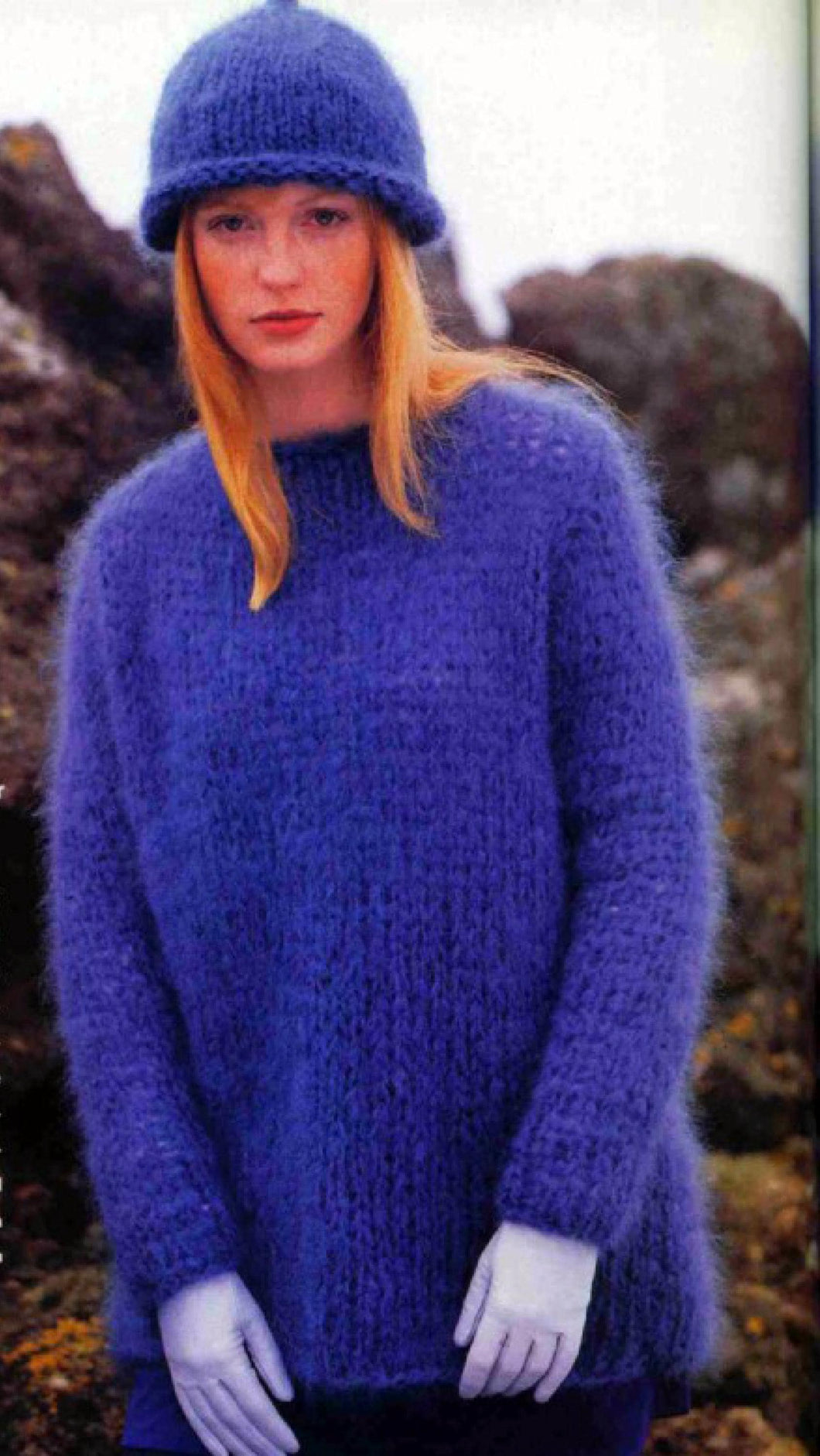Womens Oversize Mohair Sweater Jumper- set in sleeves & Hat  ~ 44