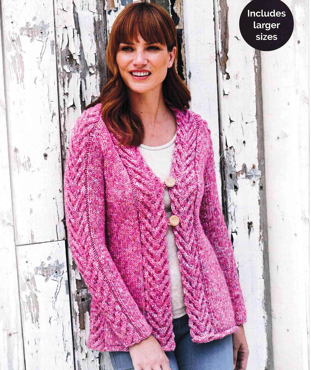 Womans Cable Panel - Jacket-Cardigan-2 Button front- Knitting Pattern In Chunky - Bulky - 12 Ply wool -32-54