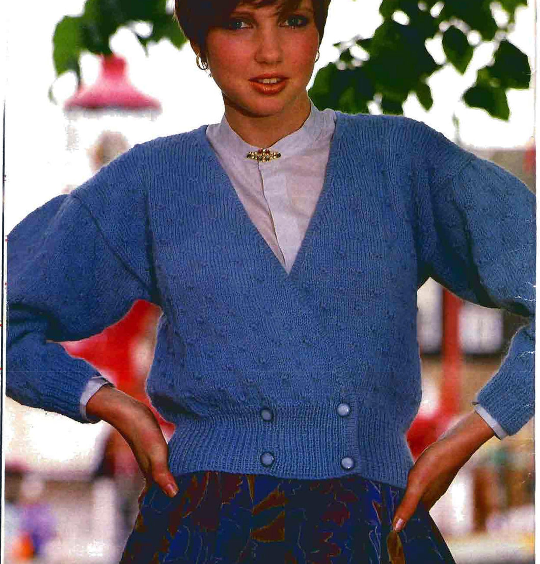 Womens Textured V Neck Cross over cardigan 4 button front- drop sleeves 32
