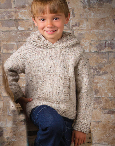 Child's Easy Kangaroo Pocket Hooded Sweater- Jumper- Boy- Girl- Knitting Pattern - Chunky- Bulky (12 ply) Download-26.5