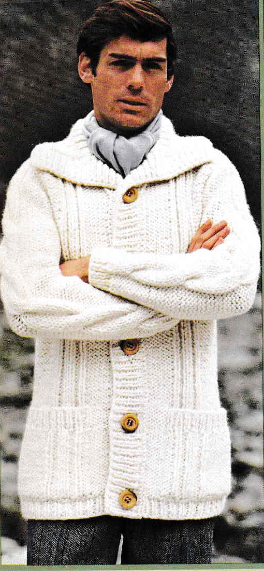 Man's Quick Easy Reverse stocking stitch & Cable Cardigan -pockets- 34-44