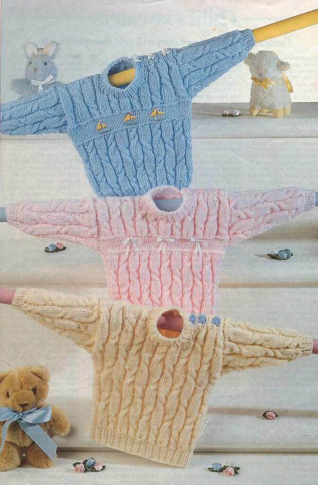 Baby Cable sweaters Jumpers- 3 designs- round neck Knitting pattern-  Fits 46-66 cm  Aran 10 Ply worsted yarn- Download  PDF-  boy - girl