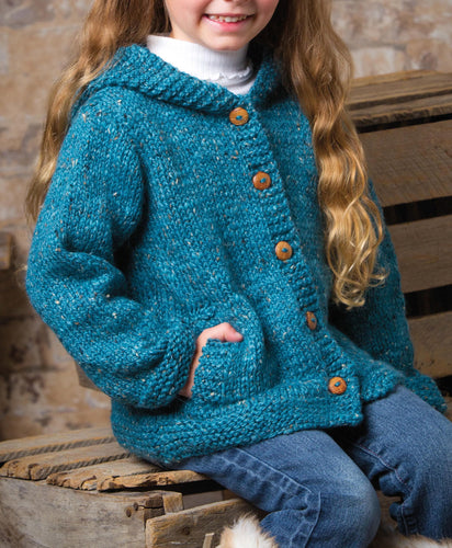 Children's Oversize Hooded Cardigan-Jacket Knitting Pattern with pocket- Chunky Bulky 12 ply yarn-fits chest 26-33