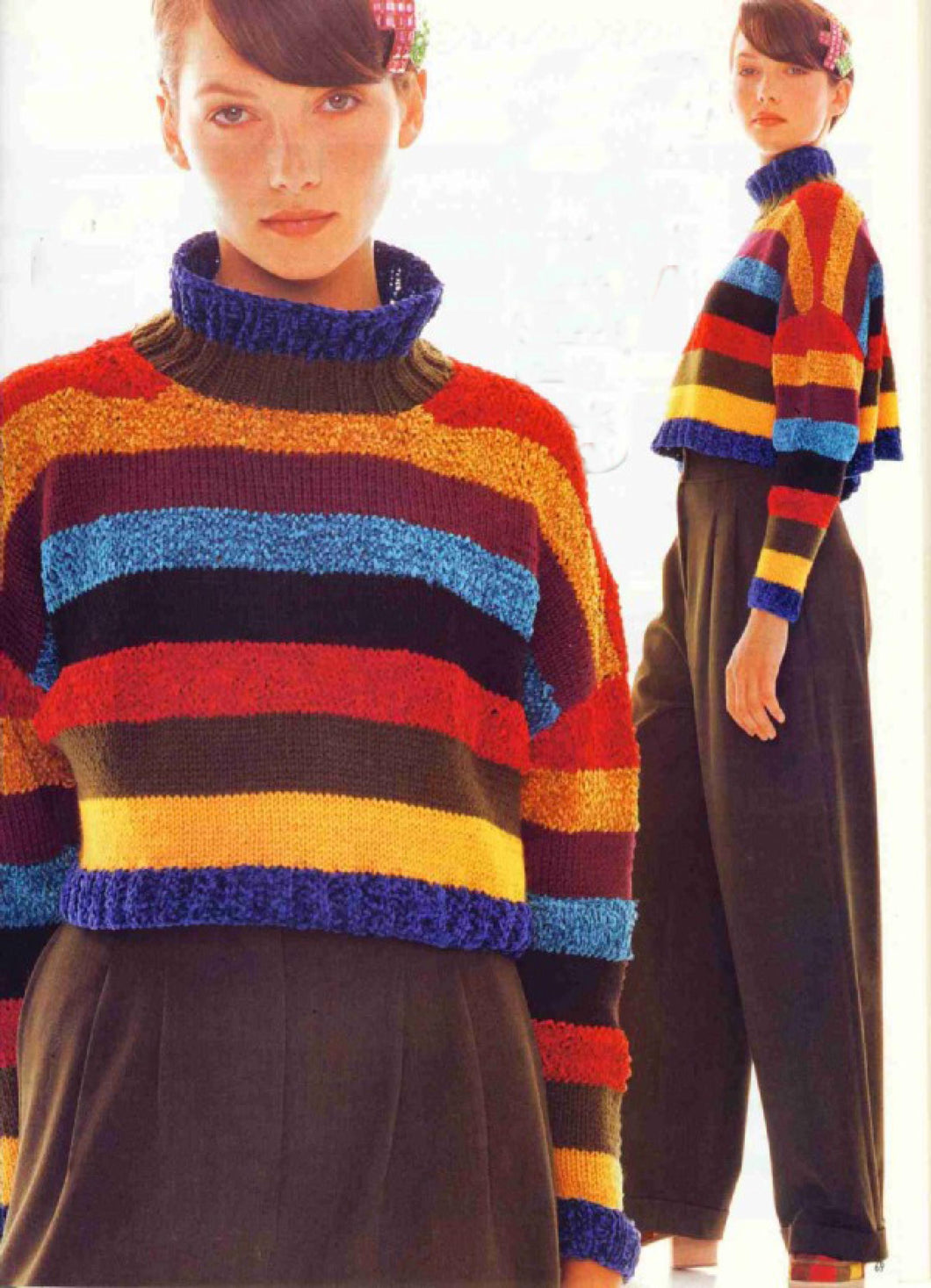 Womens Easy Beginner Very oversized cropped stripe Pullover- ribbed high neck- Knitting Pattern PDF download-Worsted 10 Ply Aran Yarn