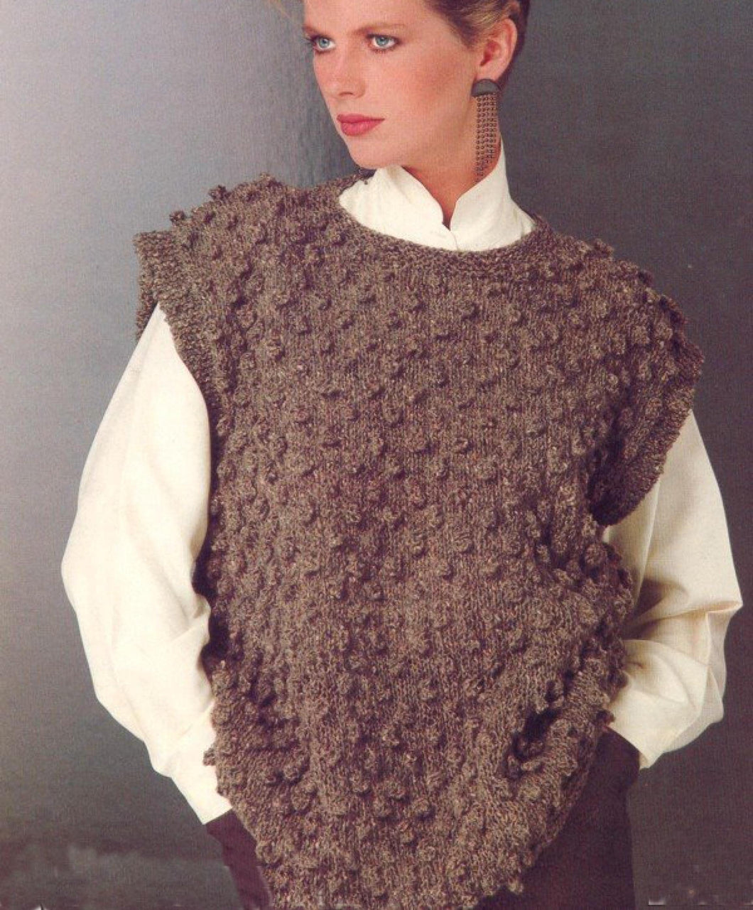 Woman's Round Neck Bobble Top -Cap Sleeves Jumper Slipover 30