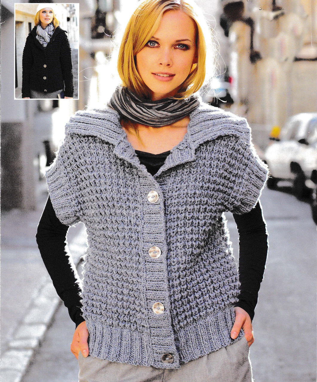 Women's Chunky Sleeveless cardigan with collar & long sleeved Chunky Bulky 12 ply Wool Knitting Pattern PDF download 32