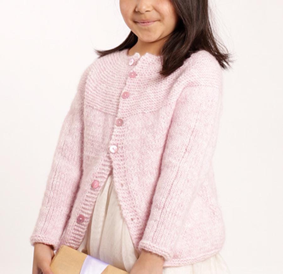 Girls Long sleeve Garter Stitched Yoke Cardigan- sizes 12 months- 10 yrs Aran 10 Ply worsted yarn Knitting pattern- PDF Download-- Bottom up
