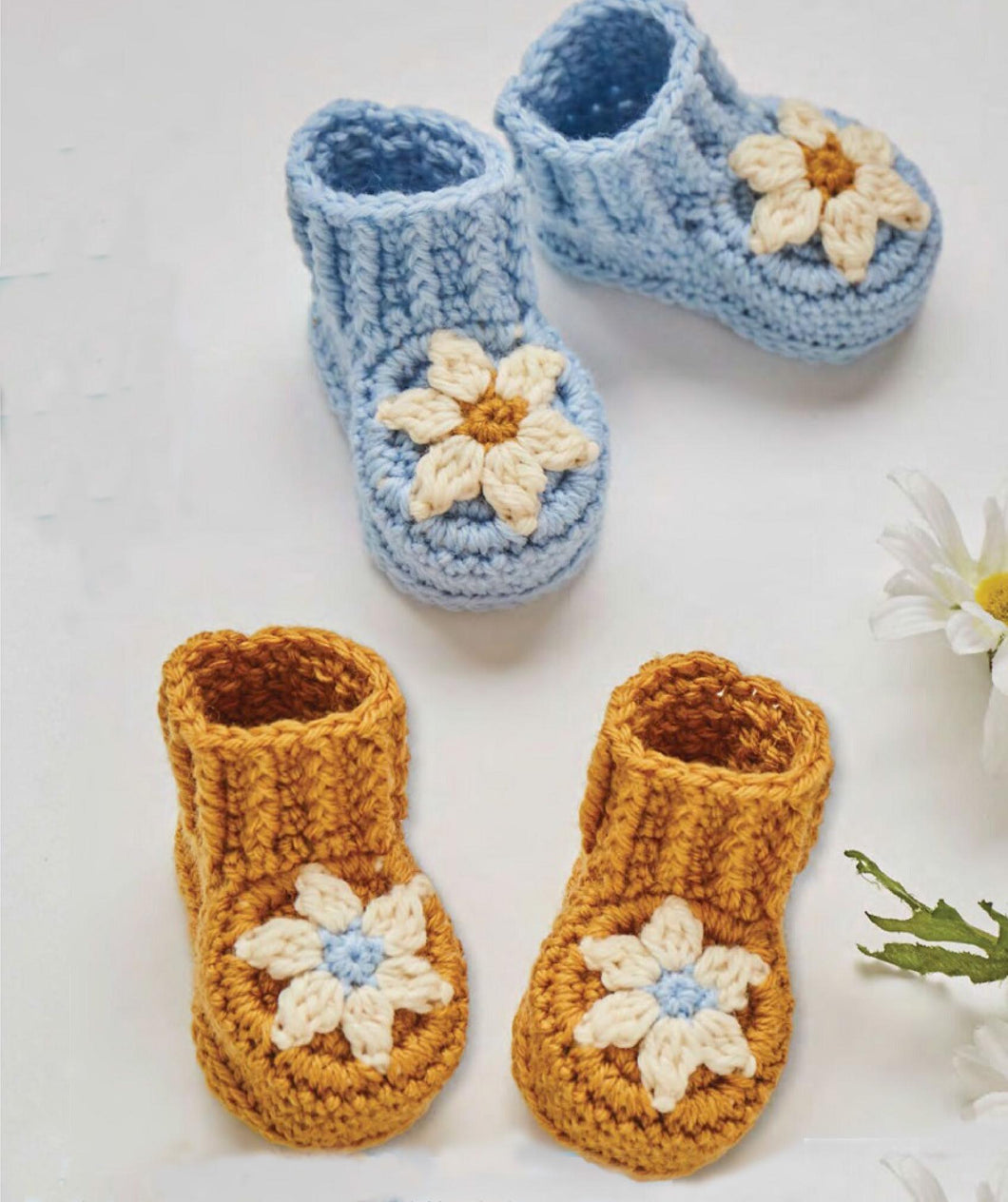 Crochet Baby Girl ~ Boys  Crochet flower shoes- bootees- fits 3 ~ 6 Months -  Aran 10 ply Worsted wool Crochet pattern Download PDF