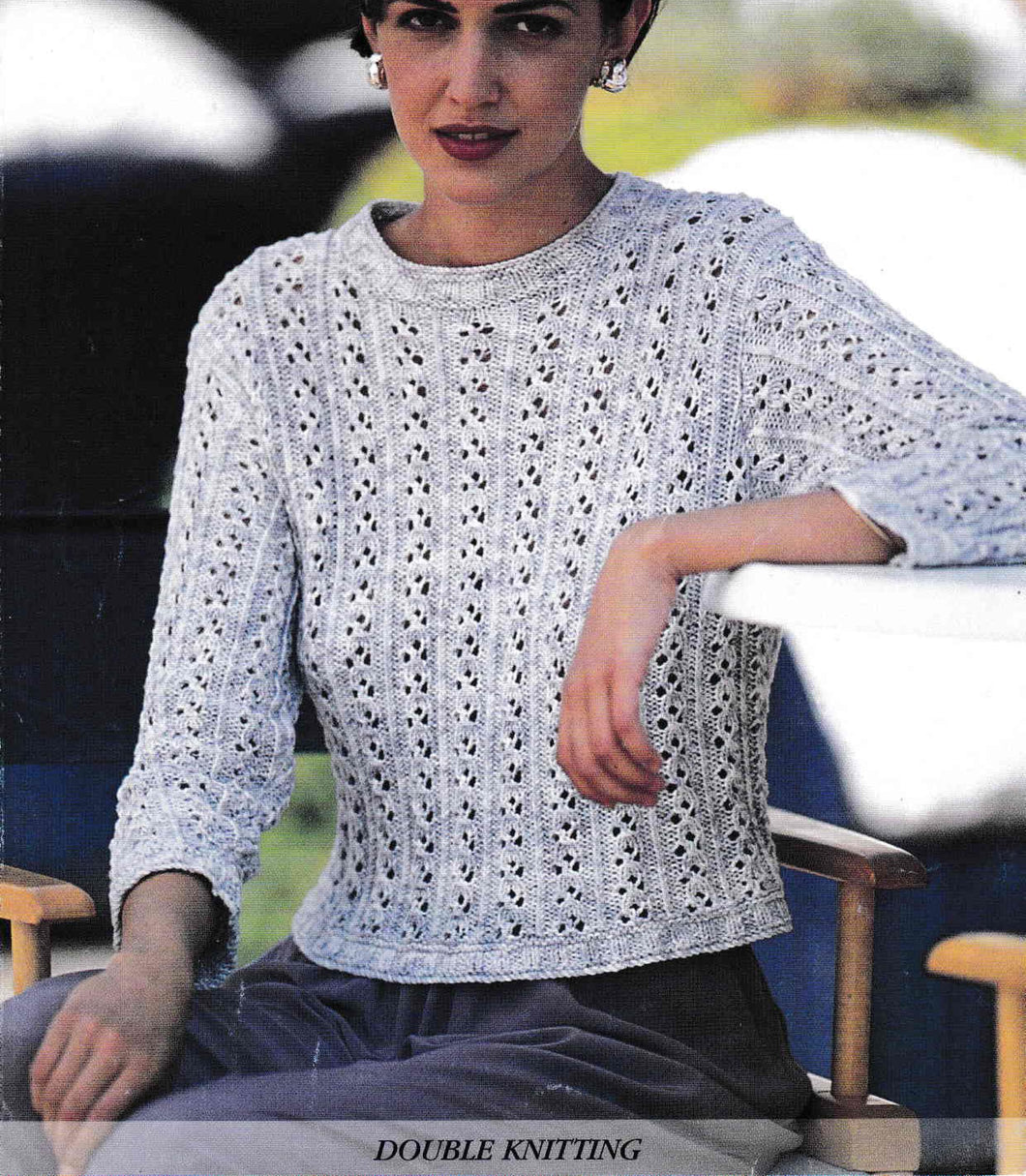 Woman's Lace Rib Sweater- round Neck - set in sleeves- DK (8PLY) Cotton yarn- 30 - 40
