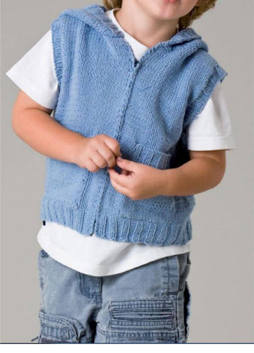 Child's Zip front sleeveless & Hooded Jacket with pockets Boy- Girl- Knitting Pattern -DK 8ply( Light worsted) Download-18-28