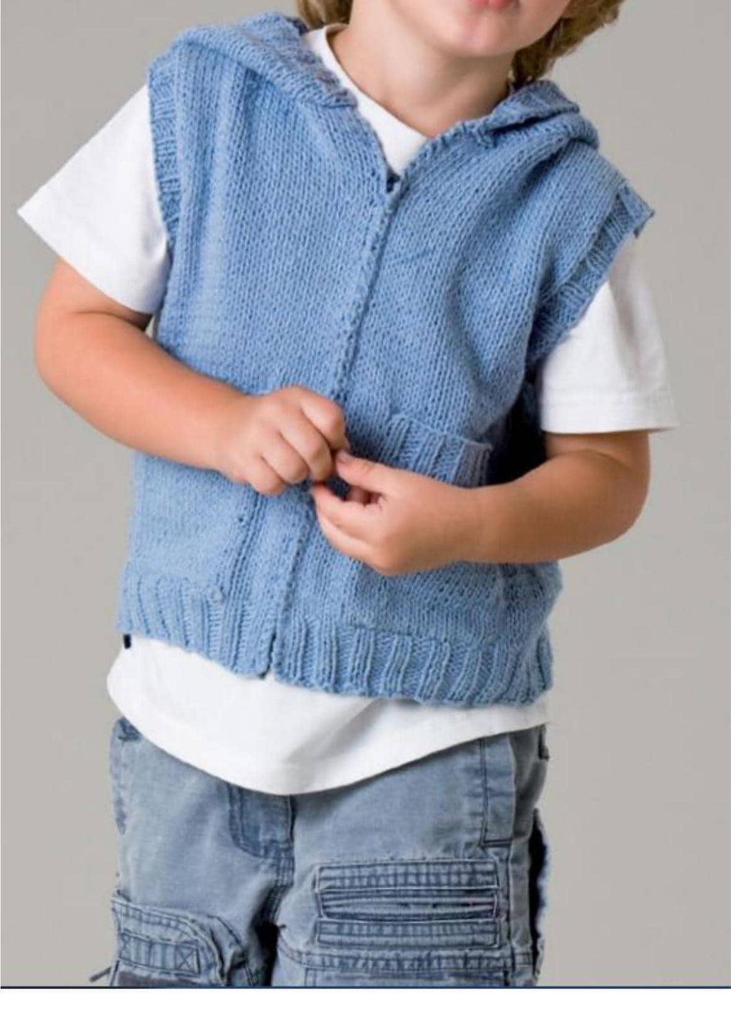 Child's Zip front sleeveless & Hooded Jacket with pockets Boy- Girl- Knitting Pattern -DK 8ply( Light worsted) Download-18-28
