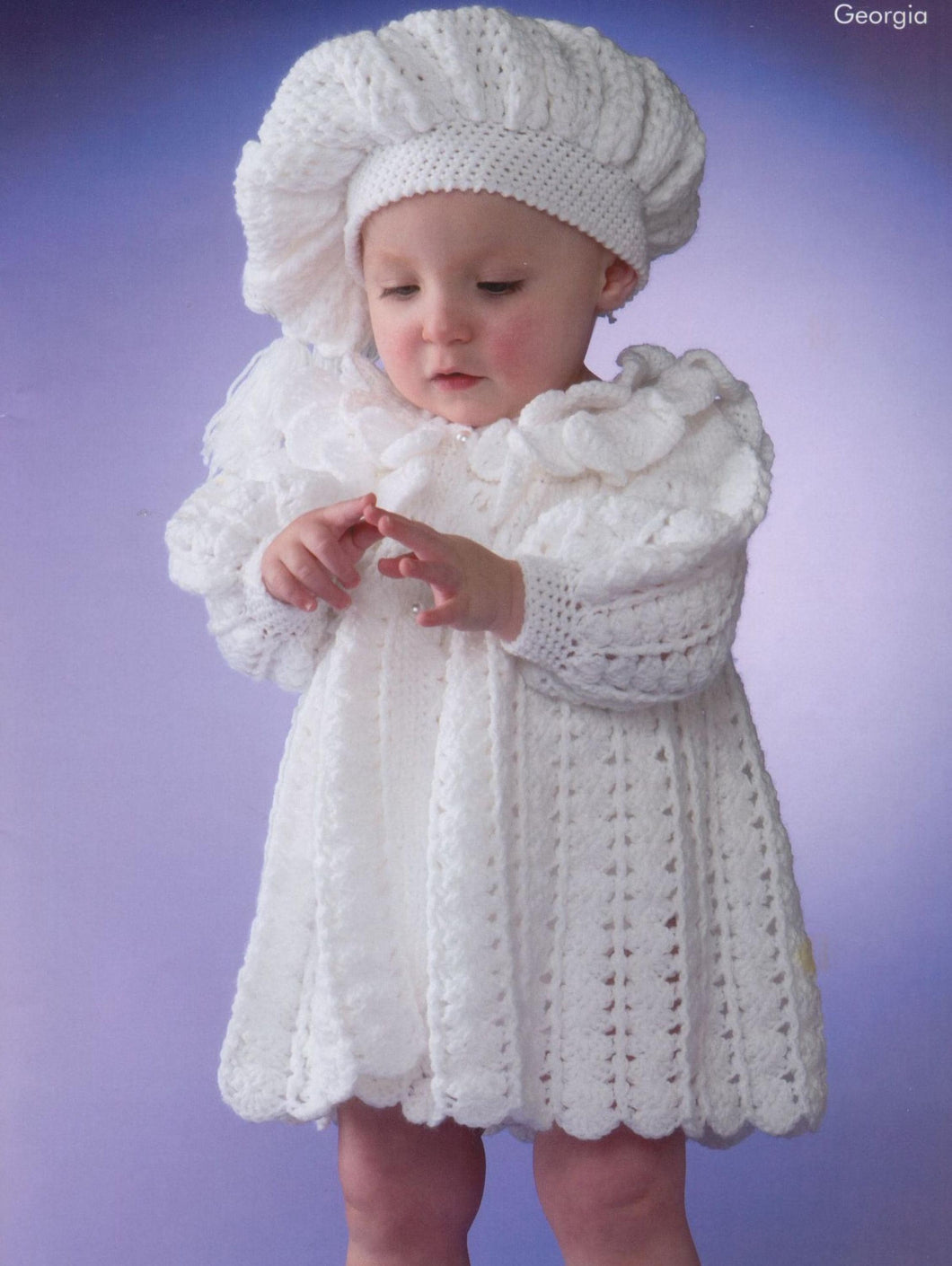 Little Girls Long Coat & Beret (hat) Crochet Pattern - Frilled Collar and fits 16