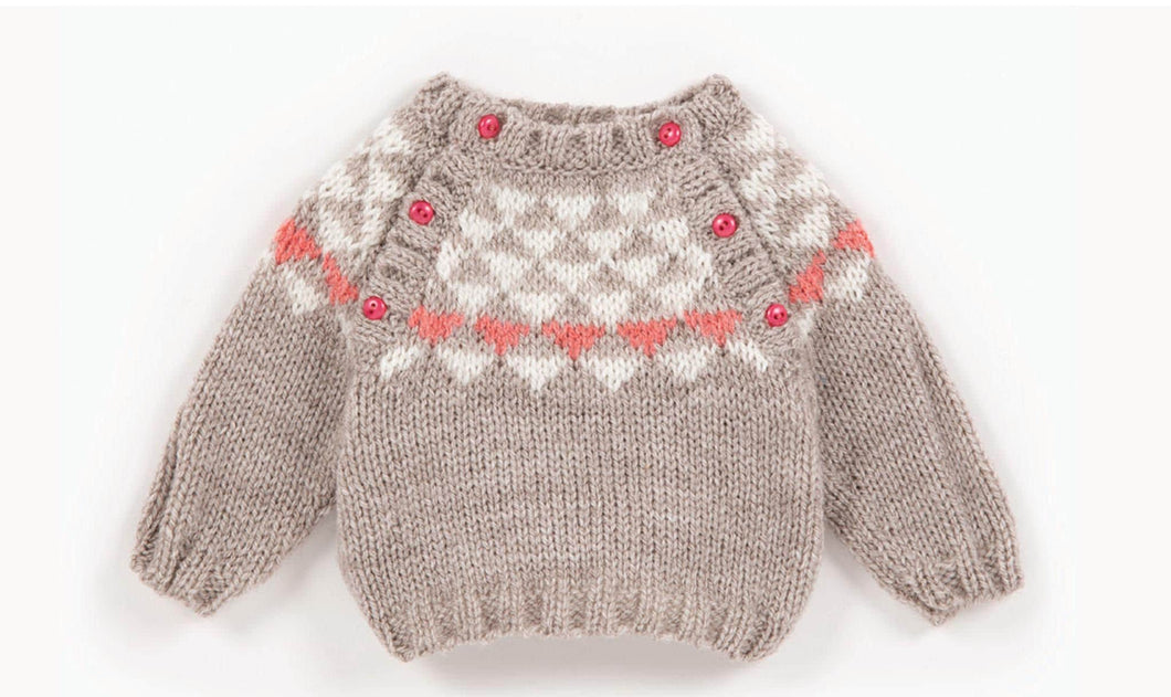 Girl's -  Boys Fair Isle- Button Front Sweater- Jumper - Vintage Knitting Pattern - Aran- Worsted 10 ply- fits 1- 18 months Download PDF