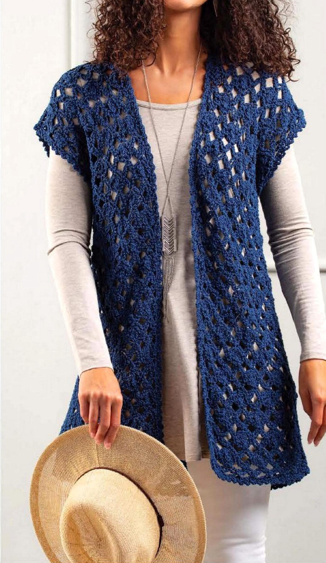 Woman's Crochet sleeveless waistcoat- Jacket- Double trellis  47- 58
