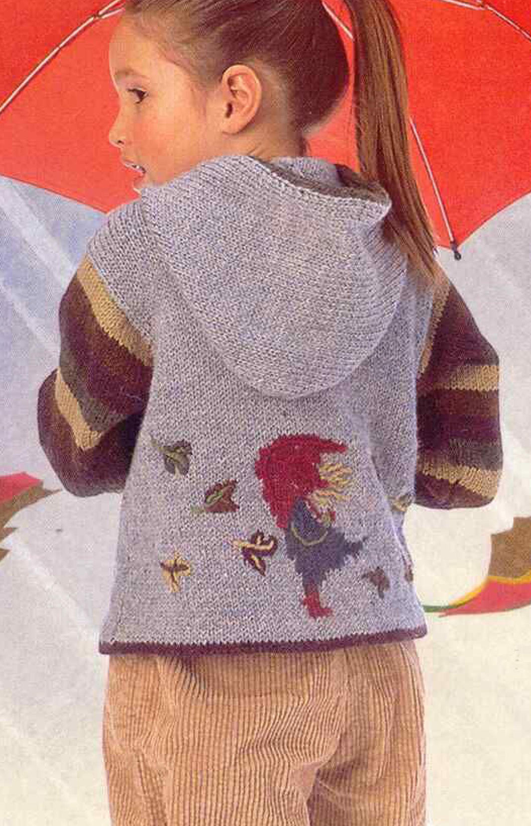 Girls Autumn Wind Kangaroo Pocket Hooded Sweater-Jumper & Matching Backpack Knitting Pattern -Aran worsted (10 ply) Download-26.