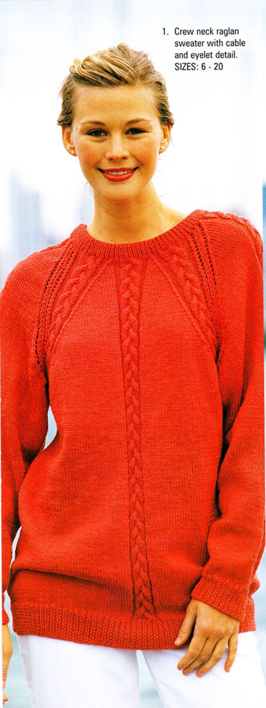 Women's Round Neck Cable detail with eyeletRaglan sweater 28