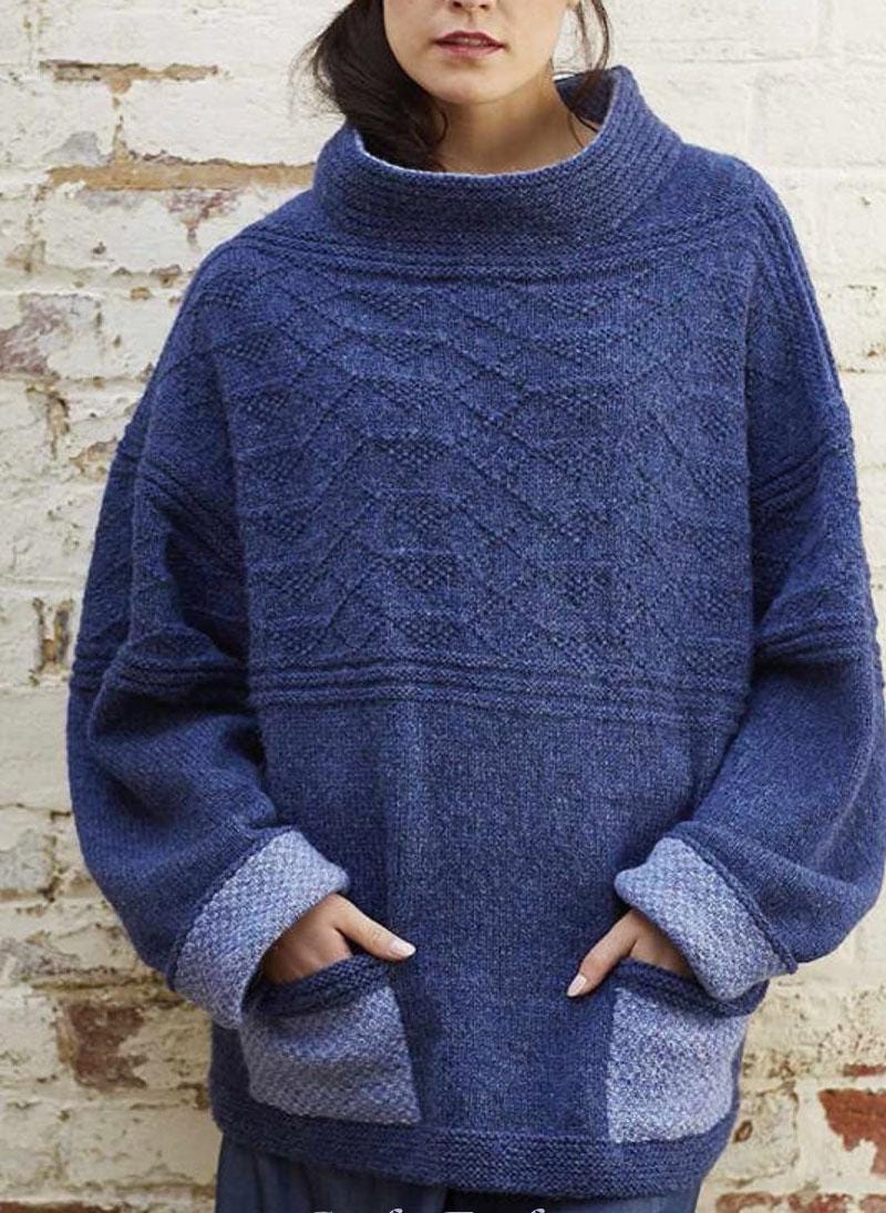 Guernsey Style Oversize Smock Sweater- drop sleeves & front pockets Knitting Pattern- Sizes 34
