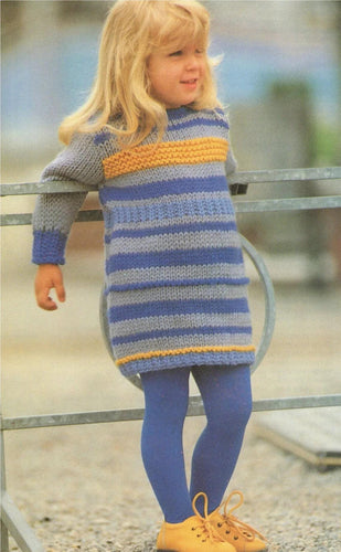 Baby Girl-Toddler Vintage Chunky Long sleeved dress Easy Quick Knit 22-27