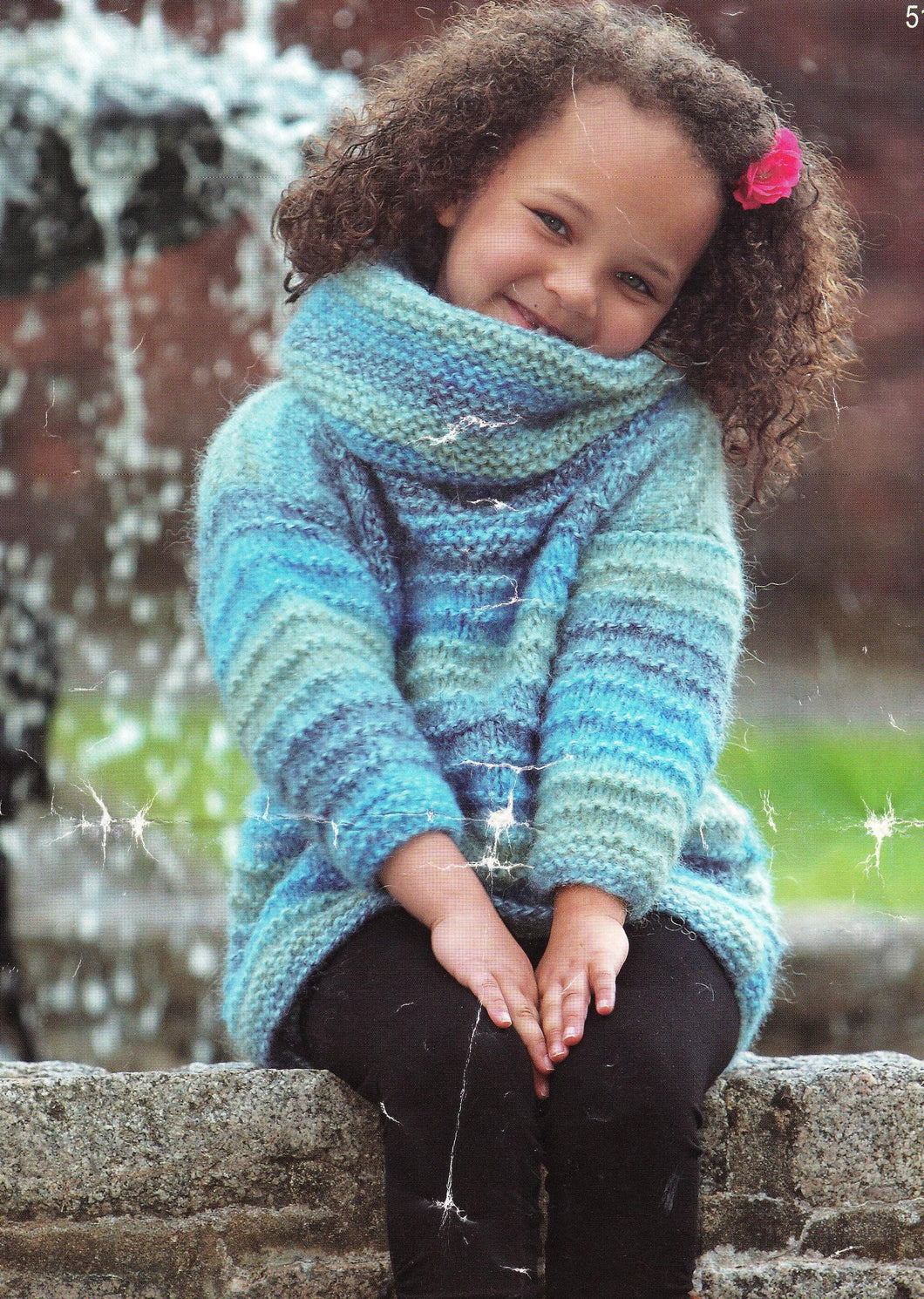 Girl's Easy Chunky Knit Cowl Neck Sweater -Jumper-Pullover- Knitting Pattern -Chunky- Bulky (12 ply) Download-20
