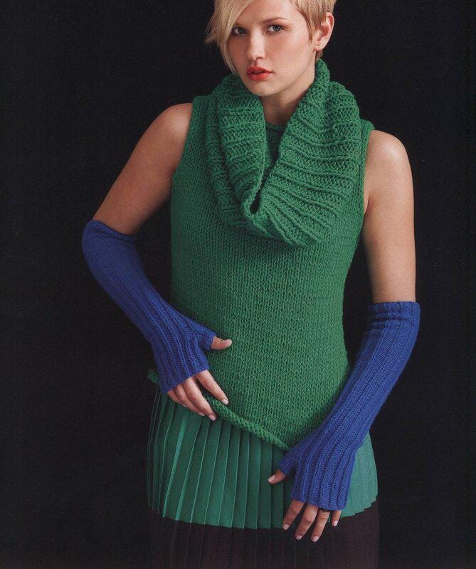 Woman's Easy  Sleeveless top- wristers & Separate Cowl to Knit in Aran 10 Ply Worsted Yarn 34