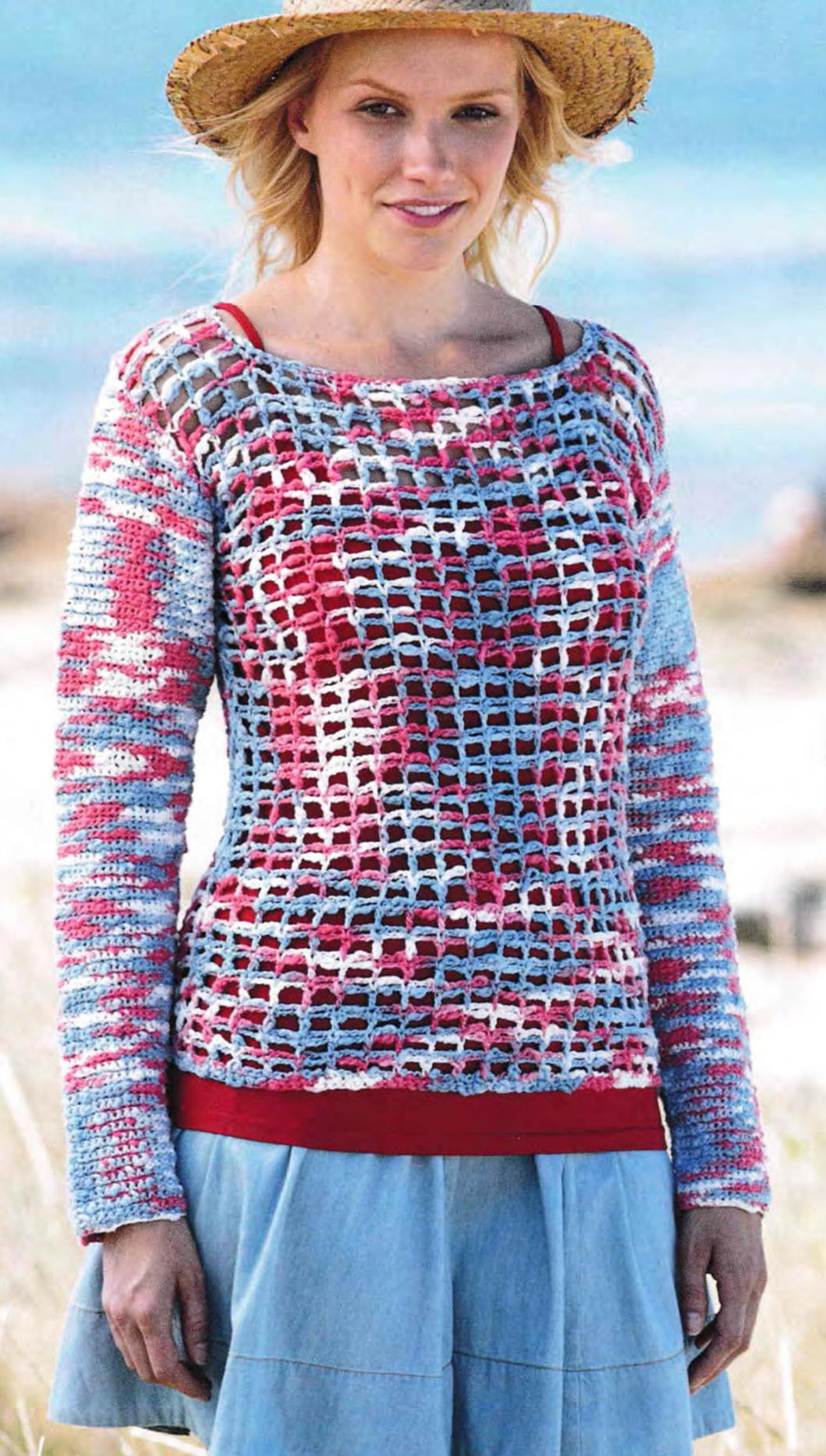 Woman's *Crochet * Long - Short sleeved Jumper *Round neck * Crochet Pattern * Fits chest 32 - 54