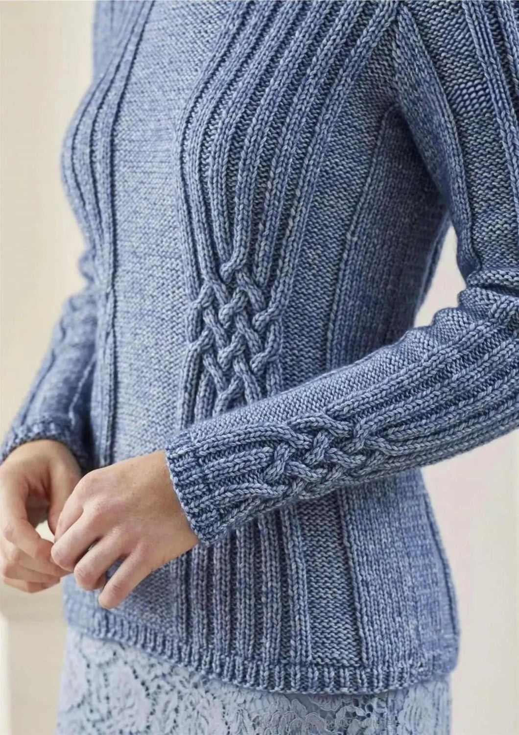 Womens Celtic Knot Cable Rib Fitted Sweater Feminine Round Neck Jumper 30 - 52