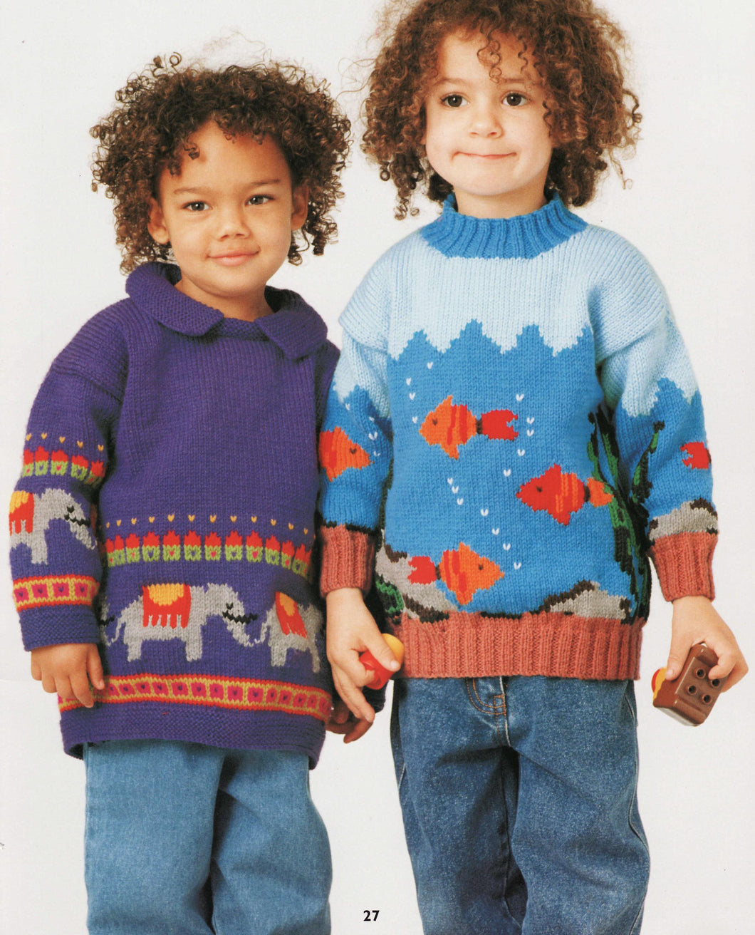 Boys Girl's Elephant-Circus & fish sweaters- round neck or collar-DK 8 PLY light worsted Yarn- chest 21