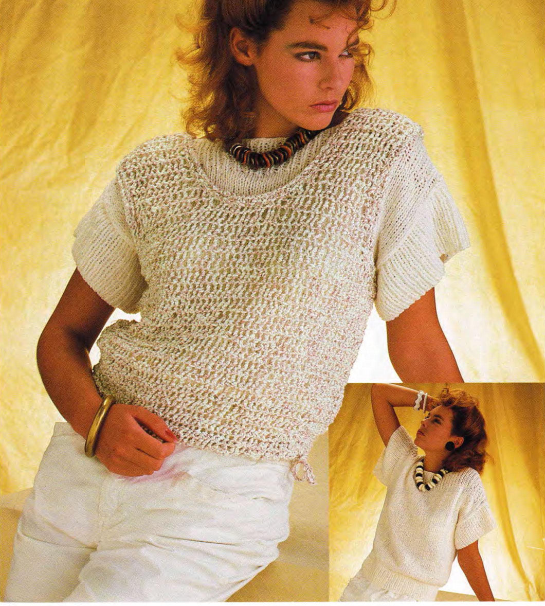 Womens*Easy* Short Sleeved Summer Cotton Top* and Mesh Overtop *Knitting Pattern *Size 32