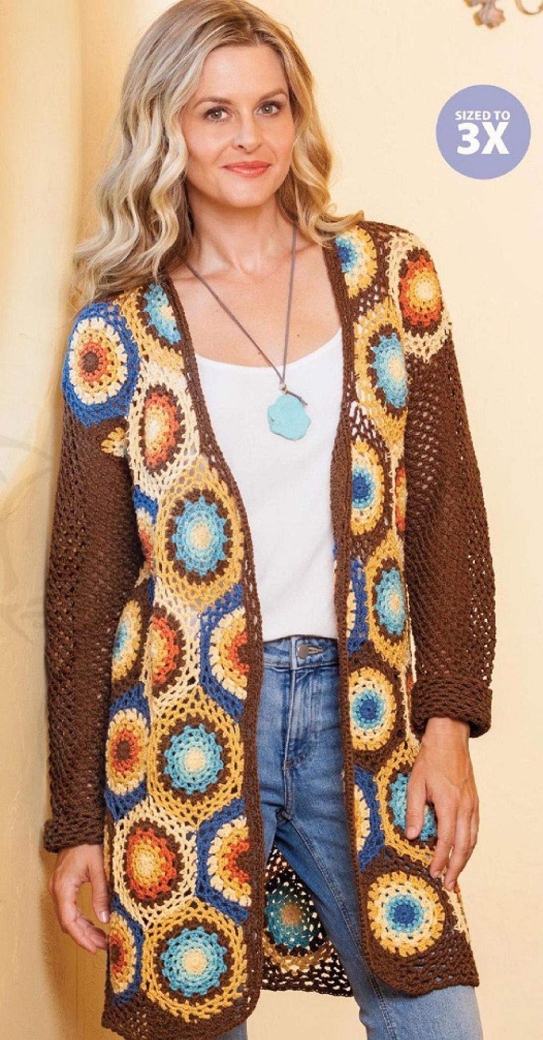 Ladies Crochet granny squares waistcoat- Jacket- with Sleeves 40- 62