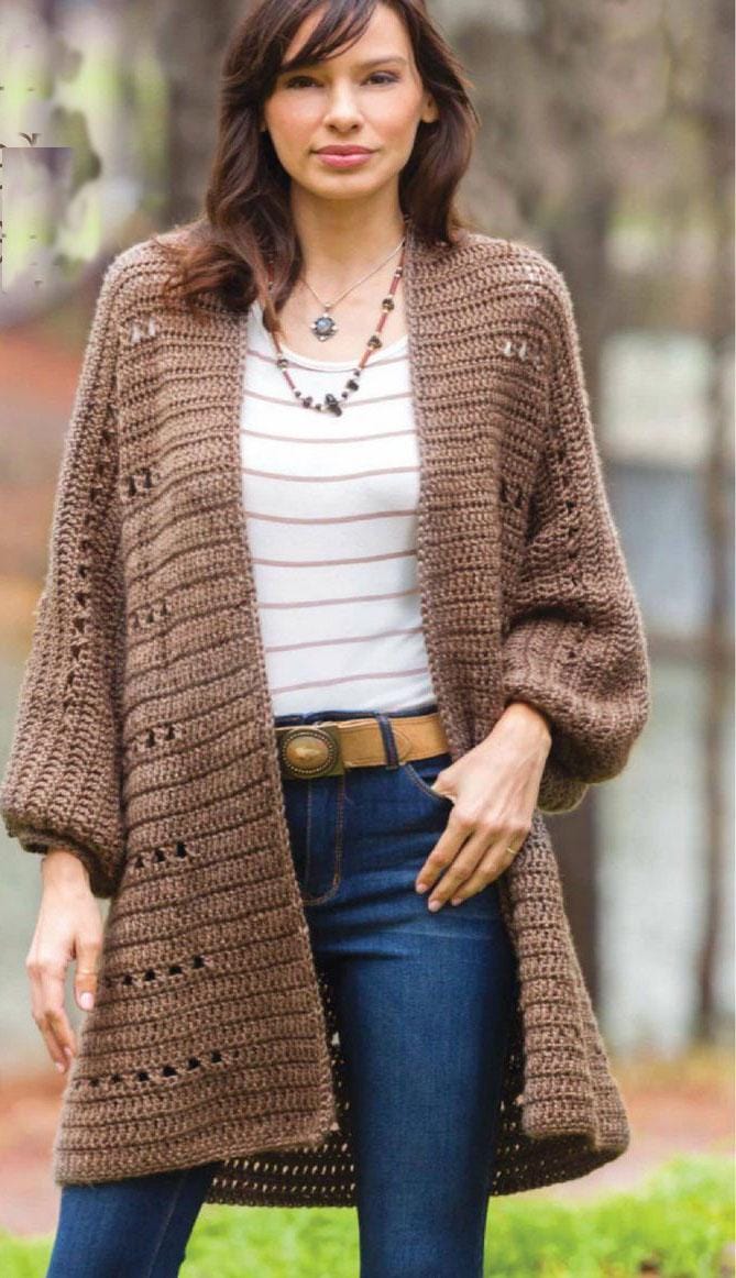 Woman's Crochet  Edge to edge Coat- Cardigan- Aran 10 ply Worsted Yarn 44