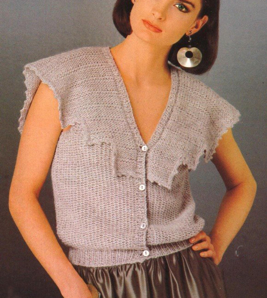 Woman's Knitted Sleeveless top- V neck with Stepped collar with crochet picot edge-5 Ply alpaca yarn) 32 - 38