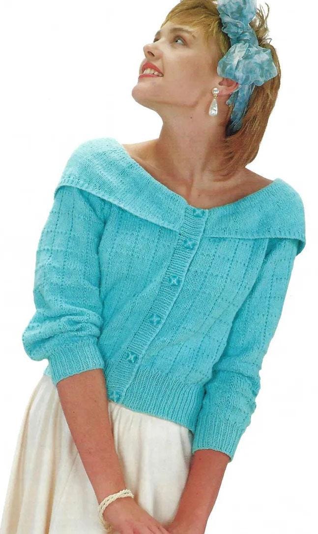 Woman's Off Shoulder Shawl Collar Cardigan - Short Jacket- Ideal Summer Knit in DK (8PLY) 30 - 40
