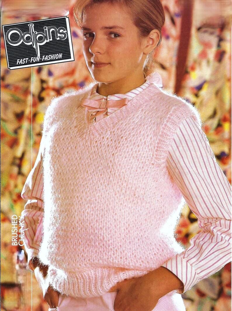 Girls-Easy V neck waistcoat- slipover in Brushed Chunky/ Bulky 12 ply yarn chest 22-30 inches- easy quick knit-PDF KNITTING Pattern