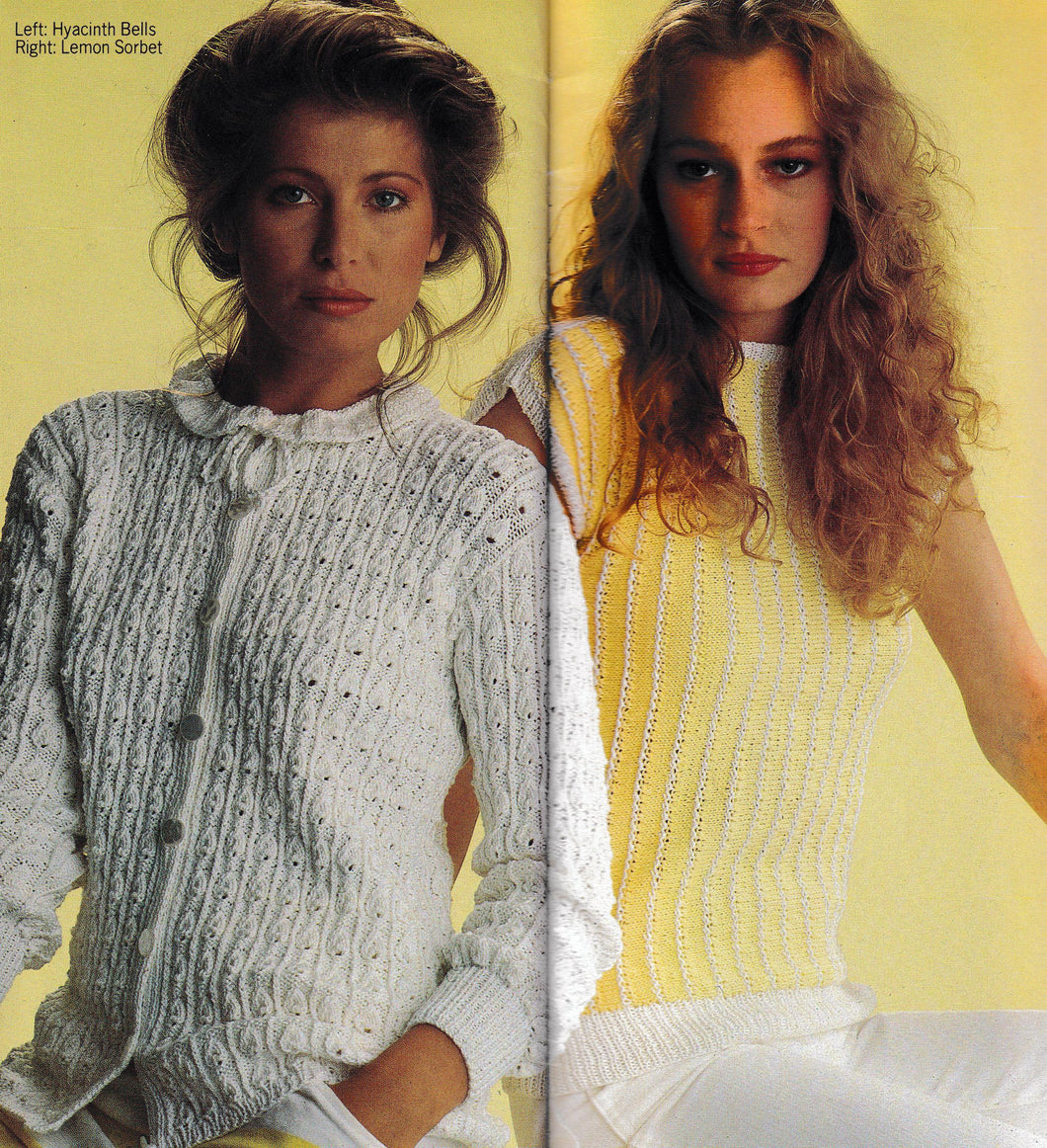 Woman's Hyacinth frilled collar Cardigan & Knitted top- Cotton Yarn - 32 - 42 Chest  Knitting Pattern PDF Vintage download