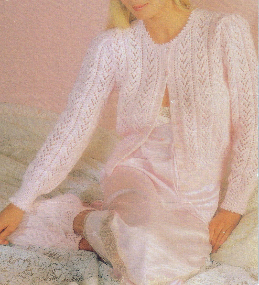 Woman's Lacy Bed jacket Cardigan & Socks Picot edging- Lovely Cardigan 32