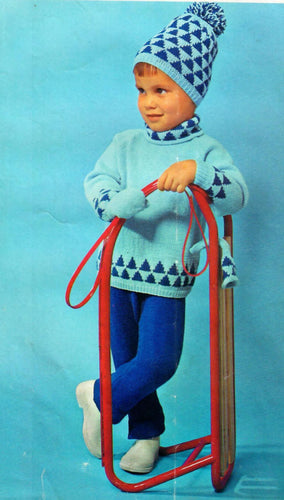 Boys Vintage Roll neck Sweater Pants hat & mitts chest 21-25