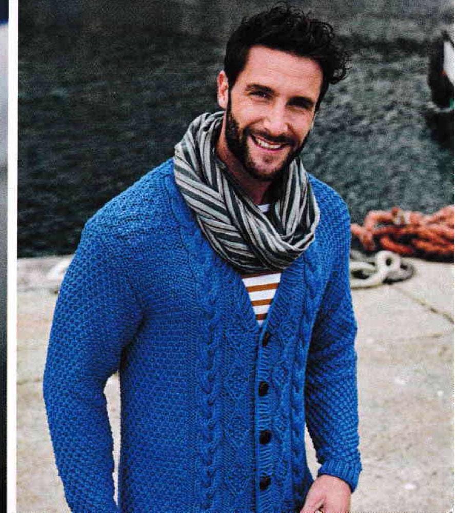 Man & Woman's  Chunky Aran Style V Neck Cardigans- Knitting pattern 32
