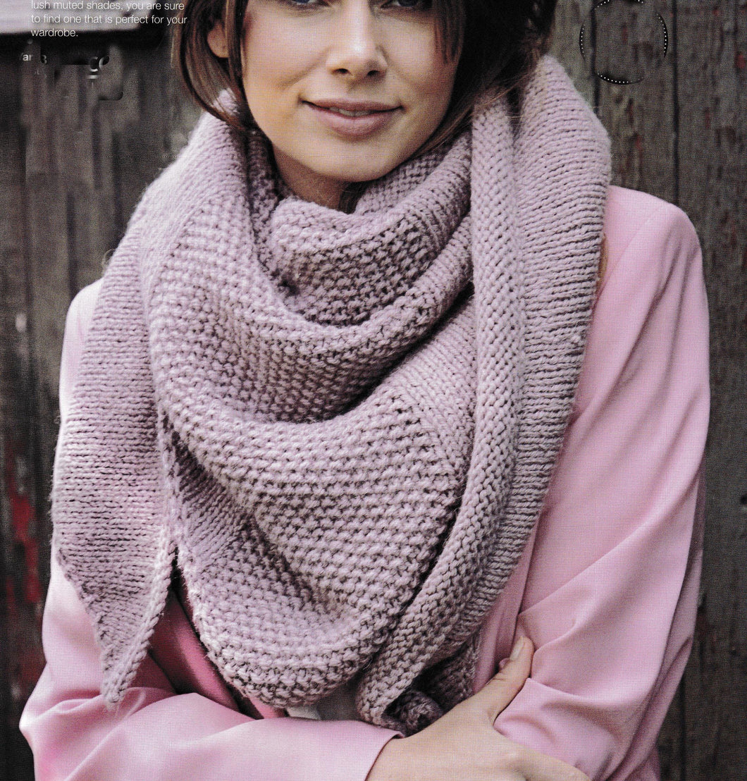 Easy Beginner Womans Triangular Winter Shawl- scarf  in Chunky Bulky 12 ply- easy knitting pattern  download PDF