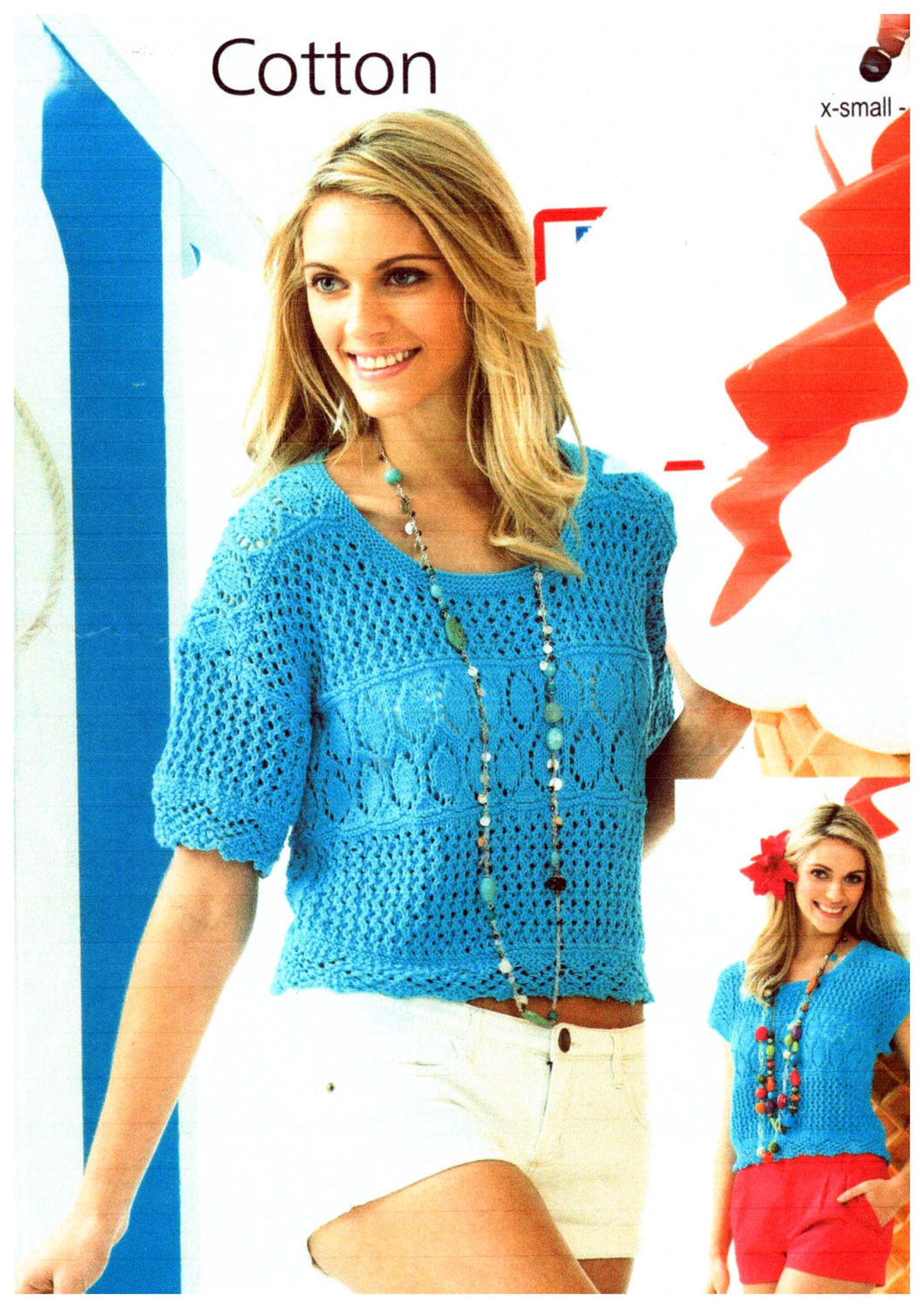 Women's Lacy Crop short sleeved summer sweater top- Fits chest 36-51