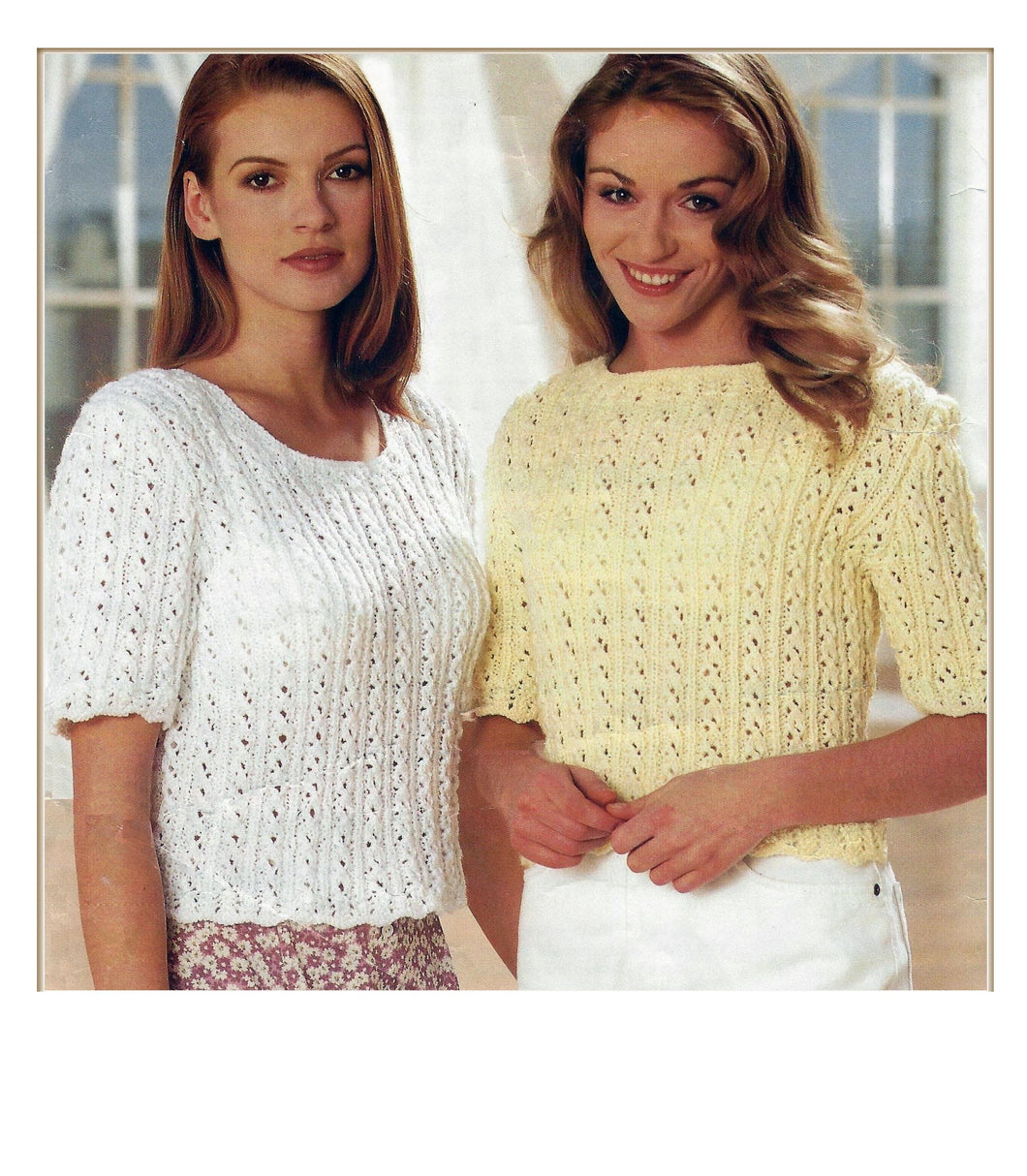Woman's Lacy short sleeved Summer tops Frilled hem round neck- 30