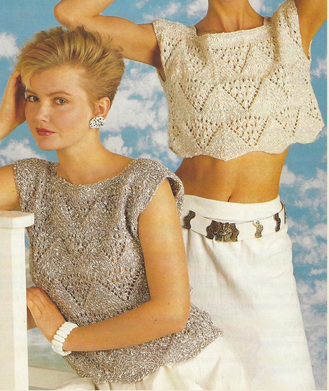 Woman's Lacy sleeveless Summer tops Frilled hem round neck- 32