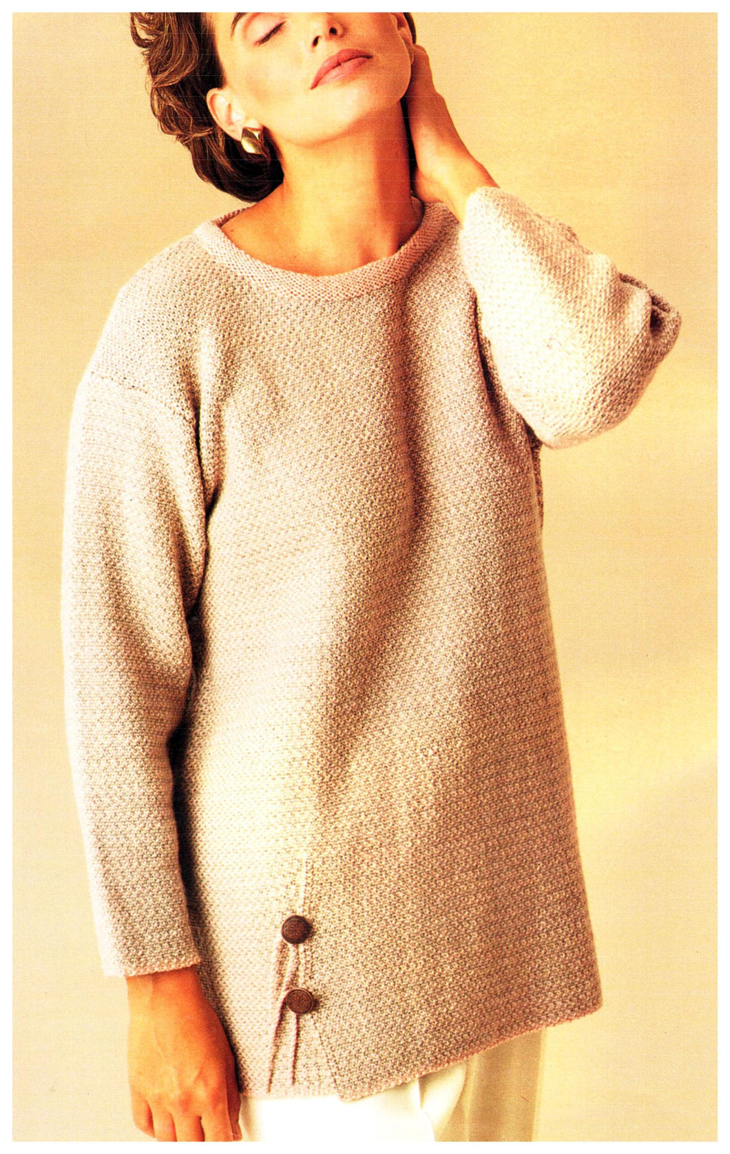 Woman's  Textured Tunic- Long sleeved sweater- buttoned side vents  fits 30