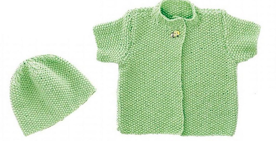 Boy's Girl's Baby Jacket Cardigan & Matching Hat Moss stitch  Sport - 5 ply Ply- 36-51cm ( Birth -18 months)-- Knitting Pattern Download PDF