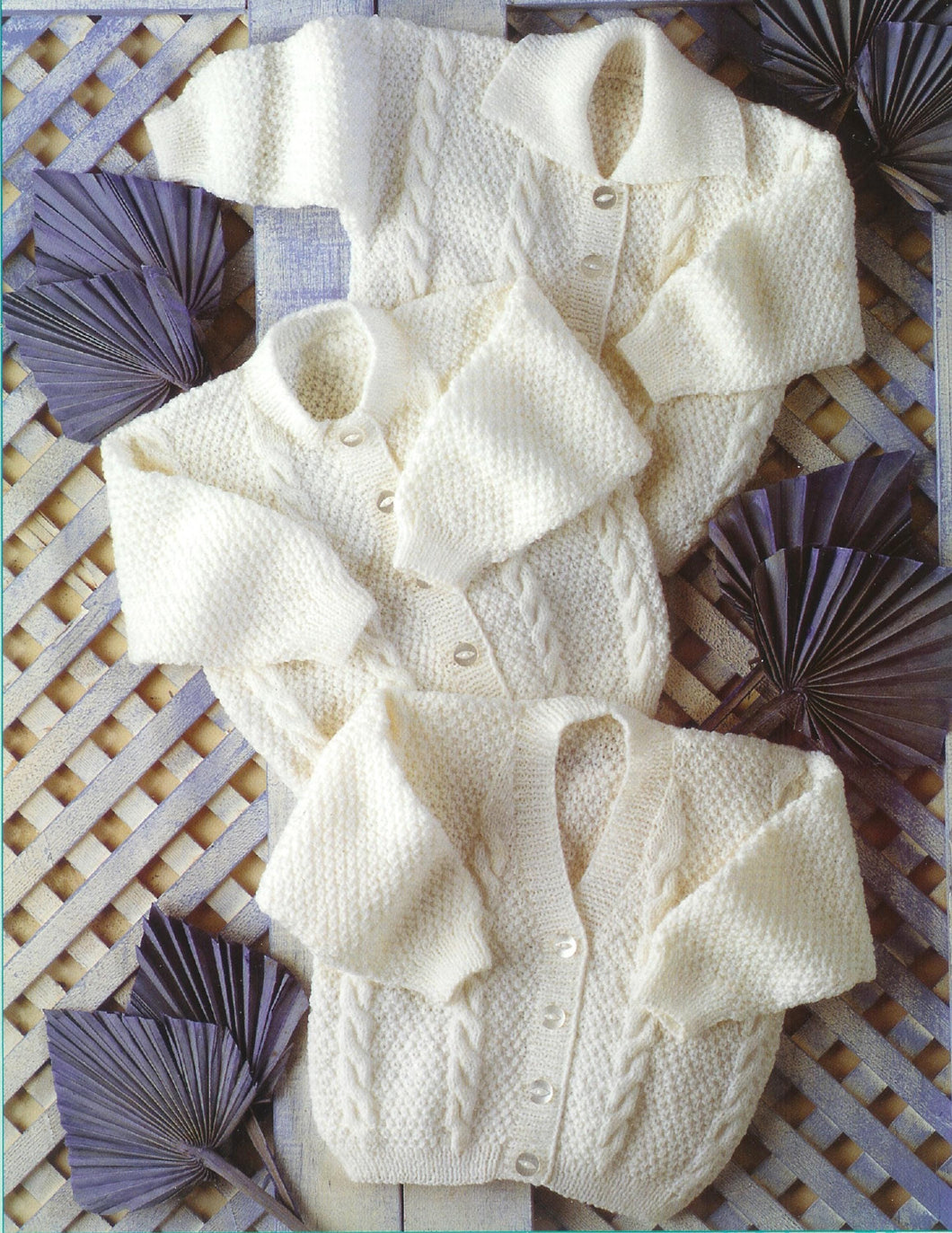 Baby Girl's  Boys Cable textured Cardigans -3 styles to knit -4Ply Fingering wool - Premature 12
