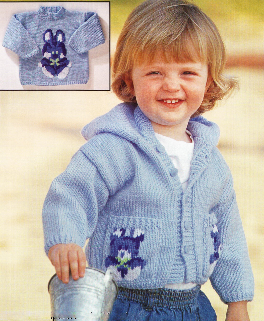 Baby Hooded Sweater & Jumper- Teddy or Rabbit motif  DK 8 Ply Light worsted yarn - 6 Months -2 yrs knitting pattern download PDF boy- Girl