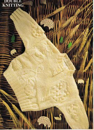 Childs;  Round Neck Button front sweater  Jumper Textured patchwork design- DK 8Ply 18