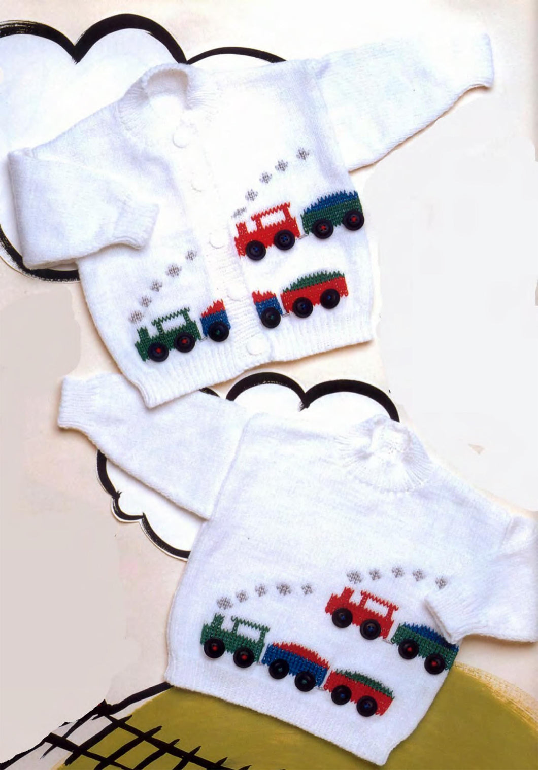 Boy's Cardigan-  Jumper with Train Motif 4 Ply Fingering yarn- Small baby 14